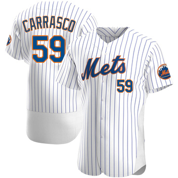 Carlos Carrasco #59 - 6 IP, 2 ER, 5 K's - Game Used White Pinstripe Jersey  with Seaver Patch - Mets vs. Phillies - 9/18/21